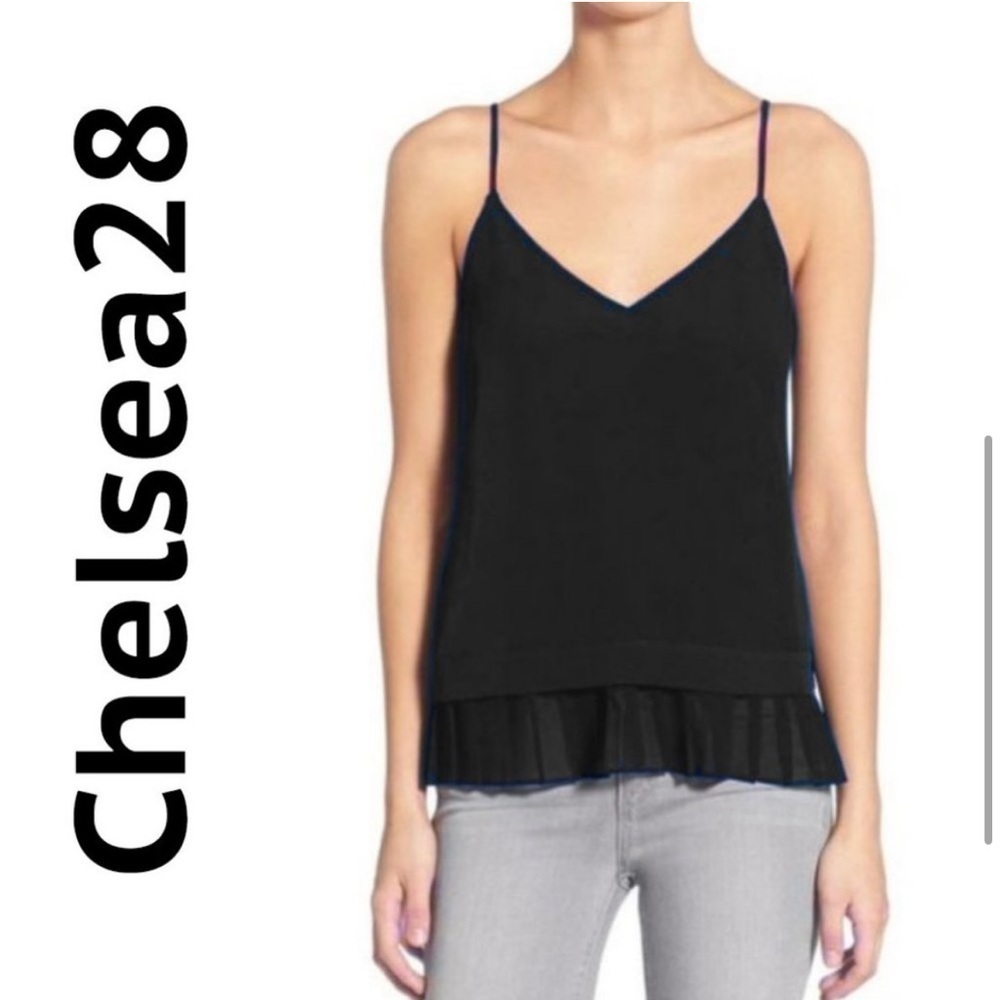 NWT Chelsea28 Spaghetti Strap Pleated Ruffle Black Cami Tank Size Small